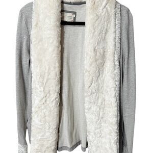 Anthropologie Saturday/Sunday Faux Fur Knit Jacket Gray Size Large Boho-Chic